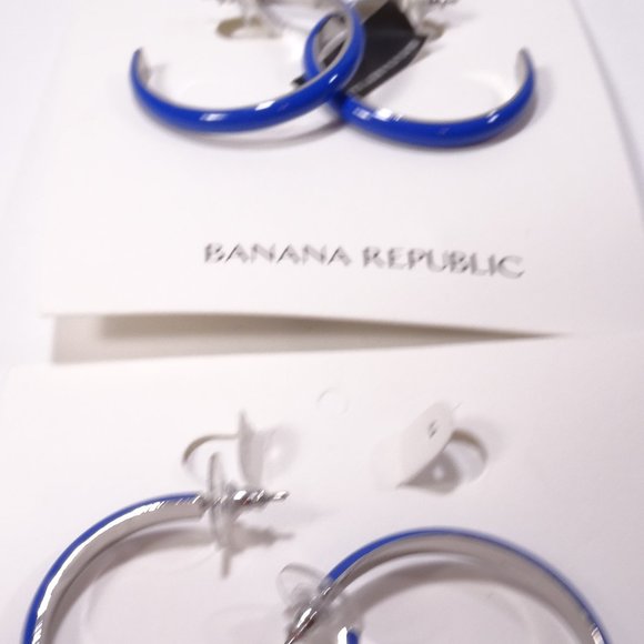 Banana republic  NAVY BLUE Enamel SILVER Hoop Earrings NWT 38 - Picture 9 of 9
